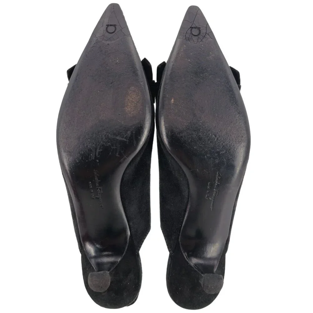 Vintage Salvatore Ferragamo Black Striped Suede Formal Slingback Kitten Heel 8AA - Picture 5 of 16